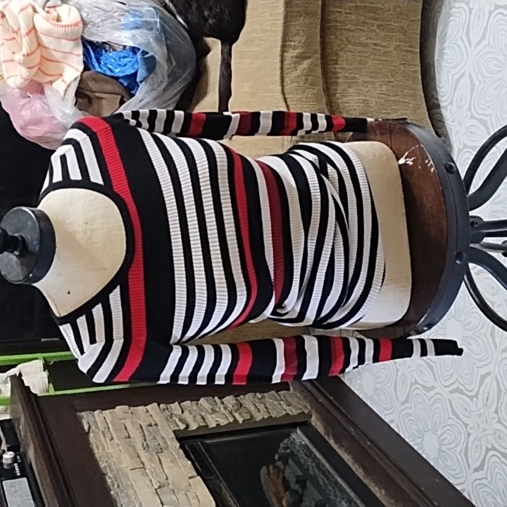 Women Sweater dress long sleeve ribbed Sz S WINDSOR Stripe red white black
